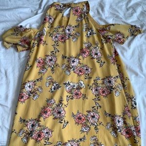 High-Neck Off the Shoulder Floral Dress.